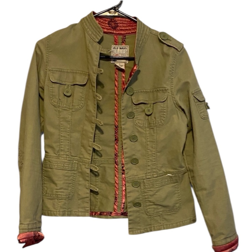 Old Navy Women's Utility Jacket in Olive with Pink Accents